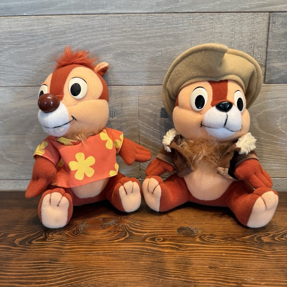 Playskool DISNEY RESCUE RANGERS 8" CHIP 'N DALE Stuffed Plush‎ Toys 1989 Vintage